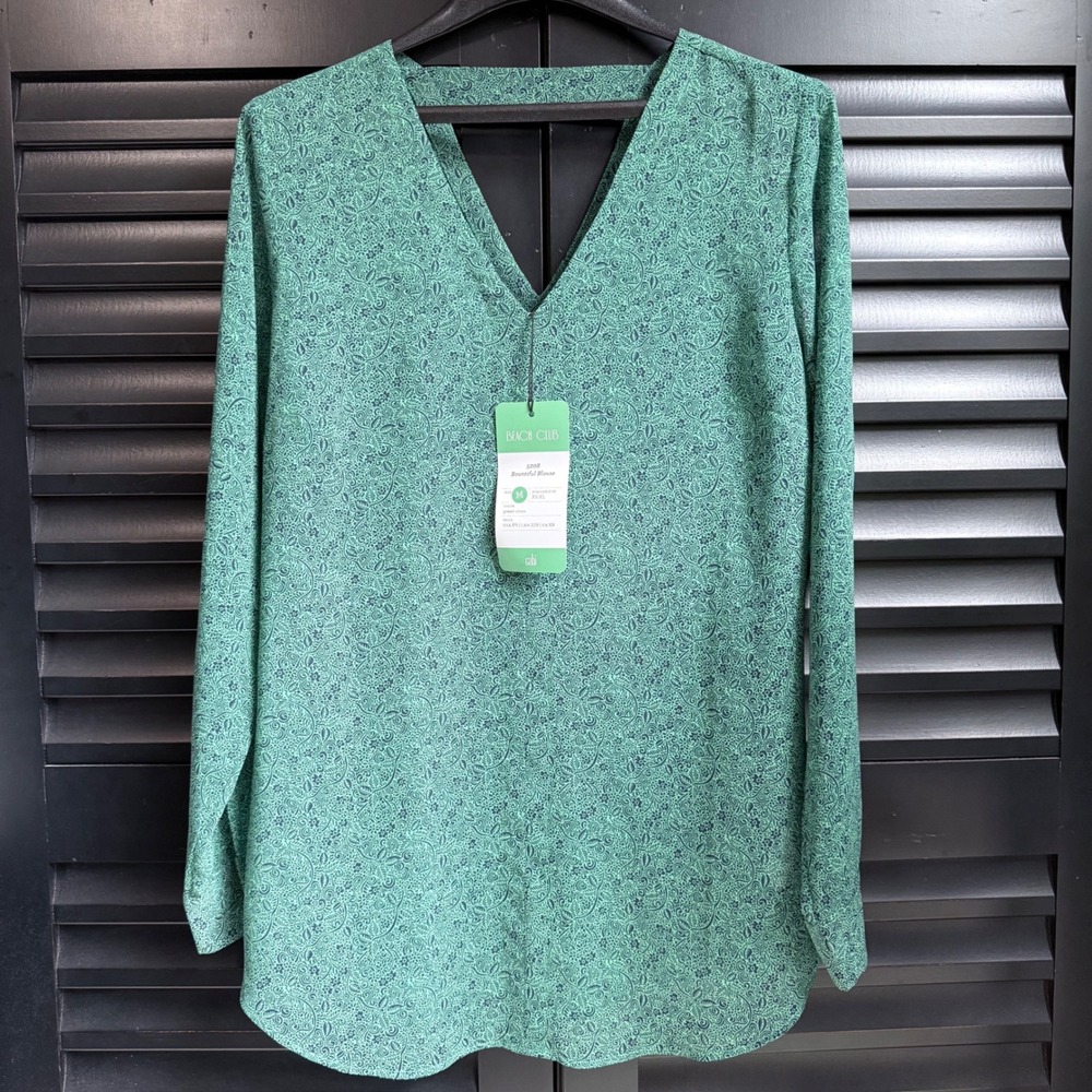 NWT Sheer Green Vines Cabi Blouse Floral Print Medium Long Sleeve